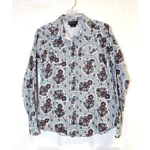 Ariat Western Womens Size M Blue Snaps Cowgirl Multicolor Western Rodeo Pockets